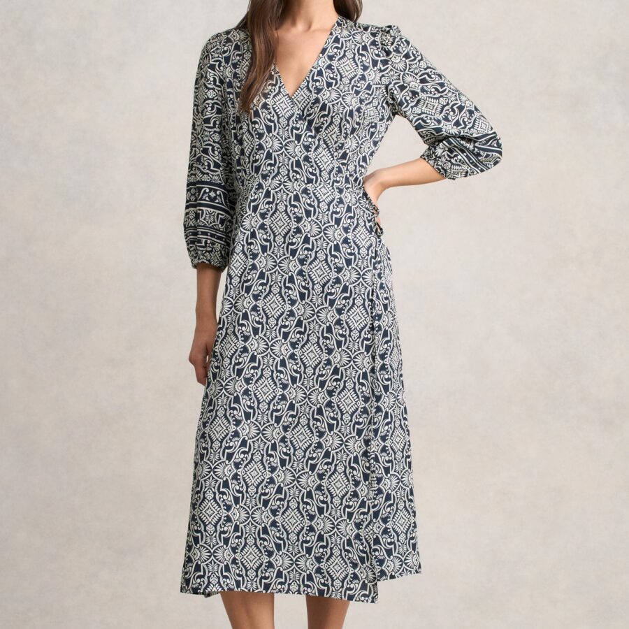 Printed Wrap Dress - Two Tone Print