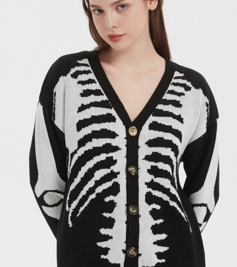 Skull Print Knit Cardigan