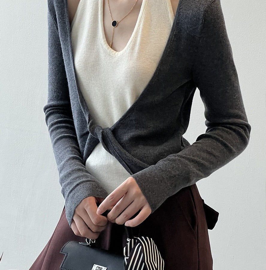 Patchwork Layered Halter Long Sleeve Tee