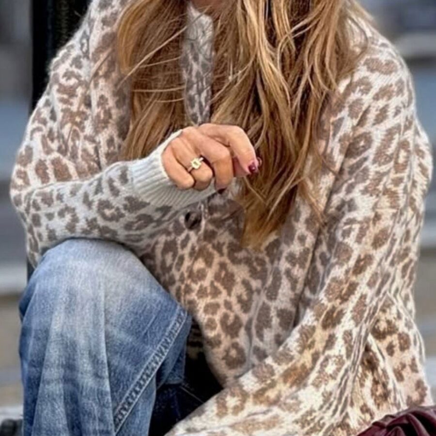 Leopard Print Crew Neck Cardigan
